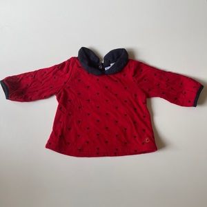 Petit Bateau Peter Pan collar long sleeve heart print baby top 6 months